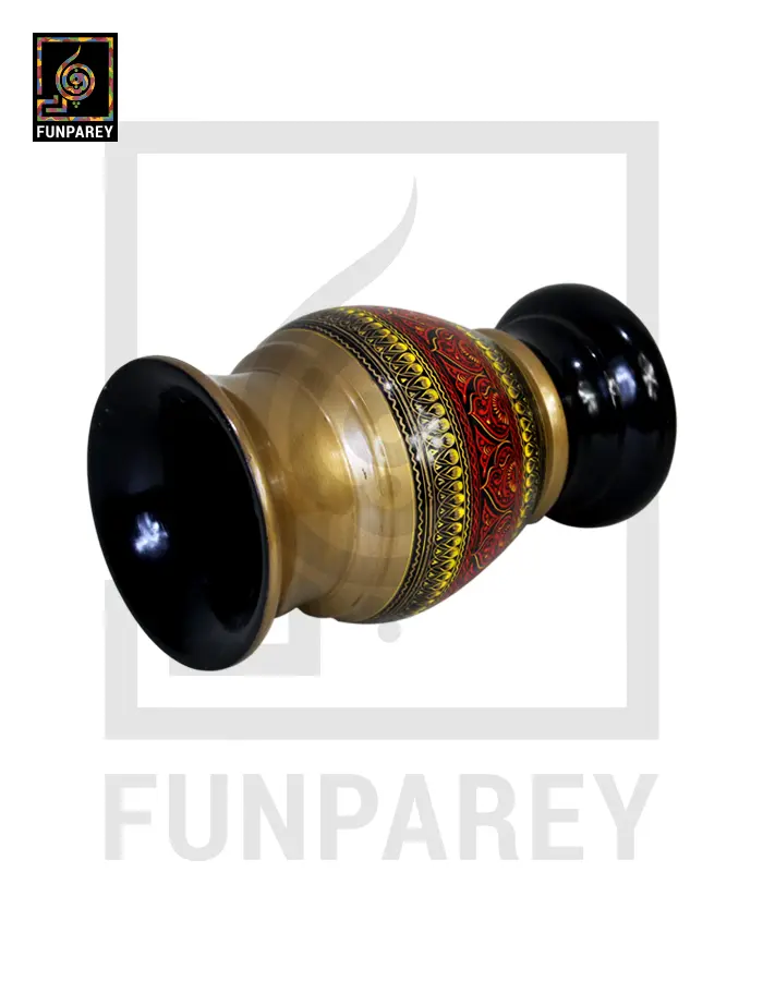 Wooden Flower Pot With Red Nakshi Art 9″ Golden