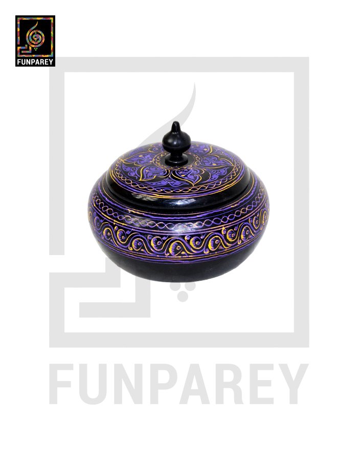 Wooden Candy Jar 4″ with Naqshi Art Purple and Yellow