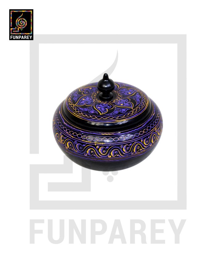 Wooden Candy Jar 4″ with Naqshi Art Purple and Yellow