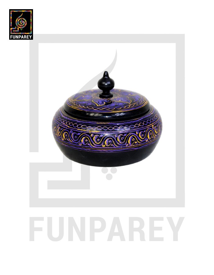 Wooden Candy Jar 4″ with Naqshi Art Purple and Yellow