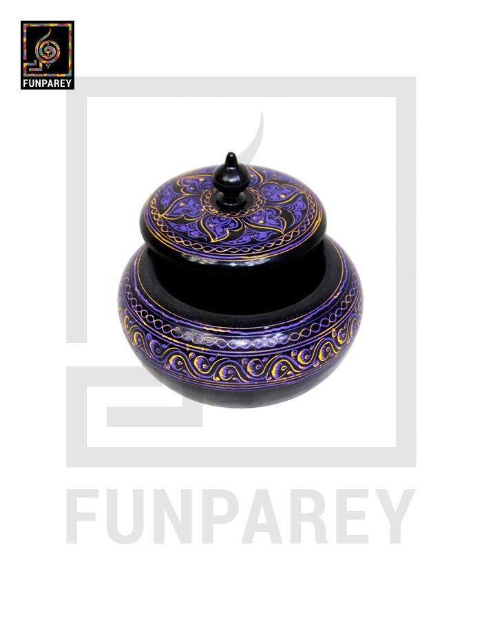 Wooden Candy Jar 4″ with Naqshi Art Purple and Yellow