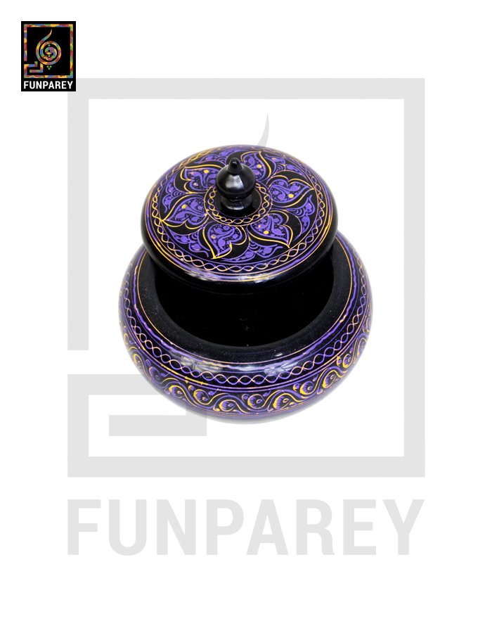 Wooden Candy Jar 4″ with Naqshi Art Purple and Yellow