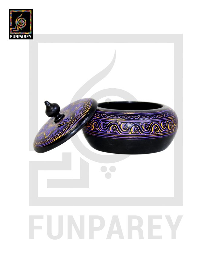 Wooden Candy Jar 4″ with Naqshi Art Purple and Yellow