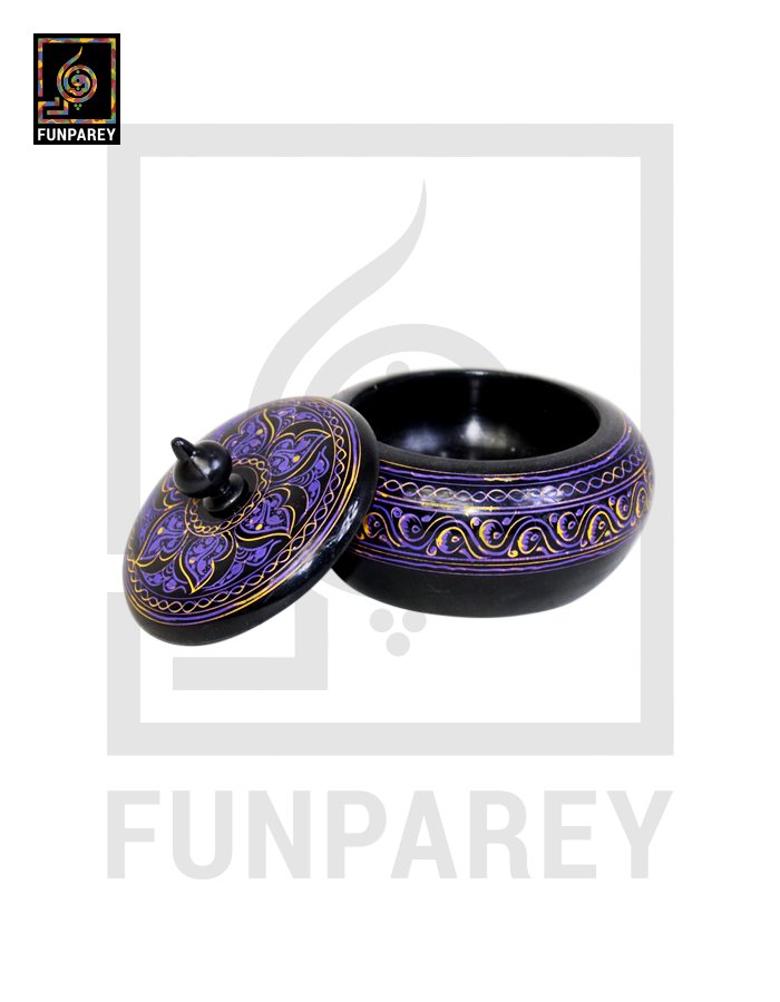 Wooden Candy Jar 4″ with Naqshi Art Purple and Yellow