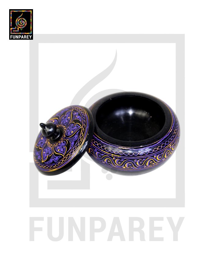 Wooden Candy Jar 4″ with Naqshi Art Purple and Yellow