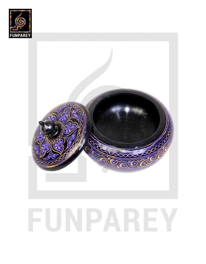 Wooden Candy Jar 4″ with Naqshi Art Purple and Yellow