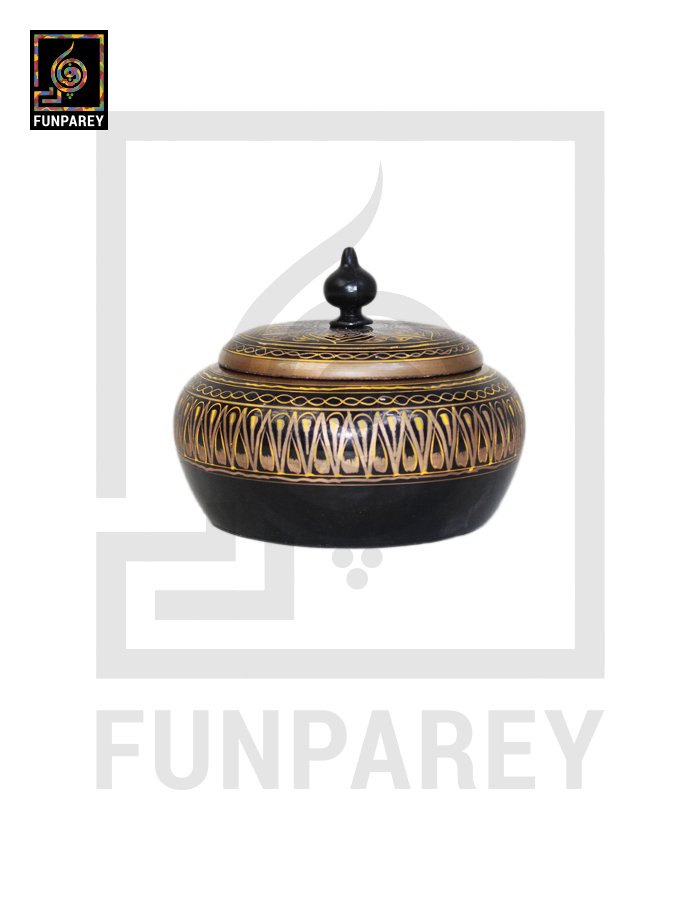 Wooden Candy Jar 4″ with Naqshi Art – Golden