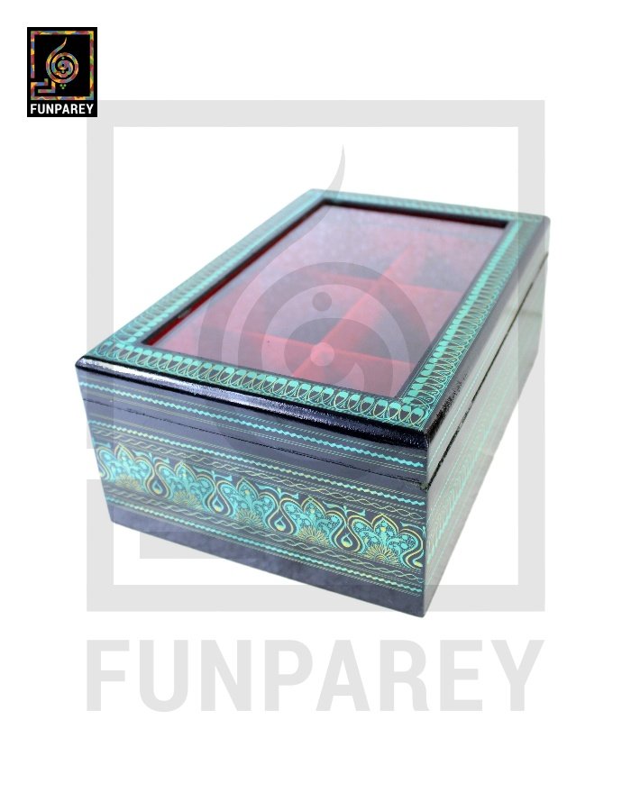 Wooden Jewelry Box with Partitions & Window 8/12 with Lacquer Art