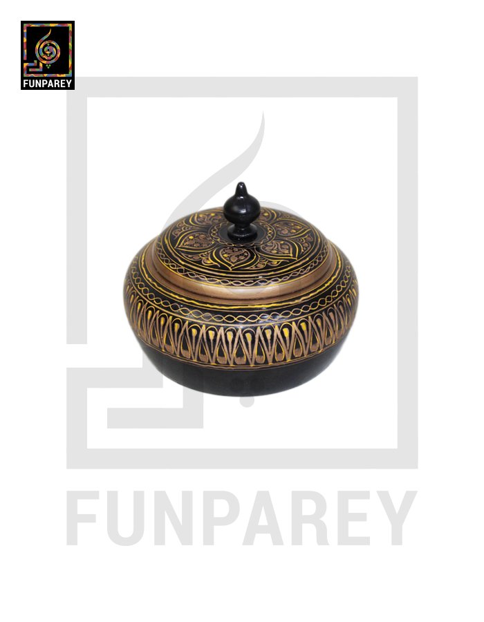 Wooden Candy Jar 4″ with Naqshi Art – Golden