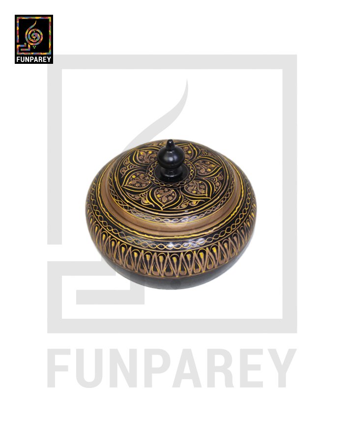 Wooden Candy Jar 4″ with Naqshi Art – Golden