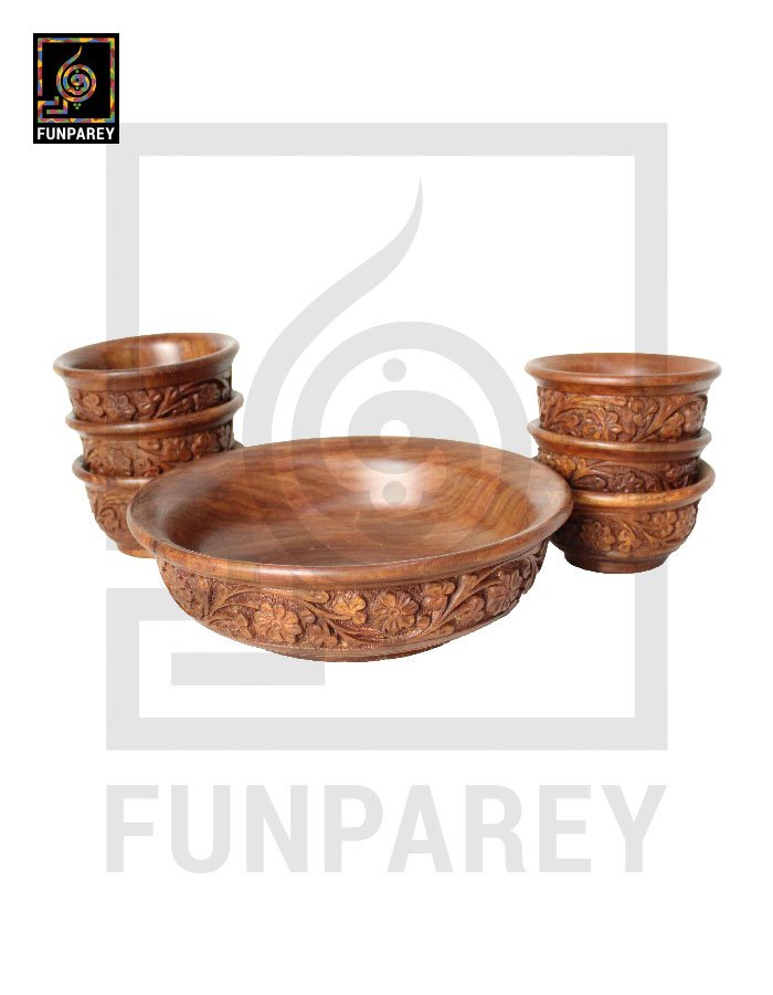 Hand Carved Wooden Bowl Set Large 10″
