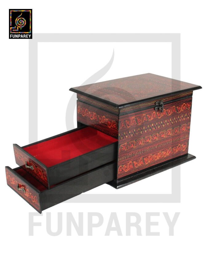 Lacquerware Wooden Trinket Box Distinct 8/12 with 2 Drawers