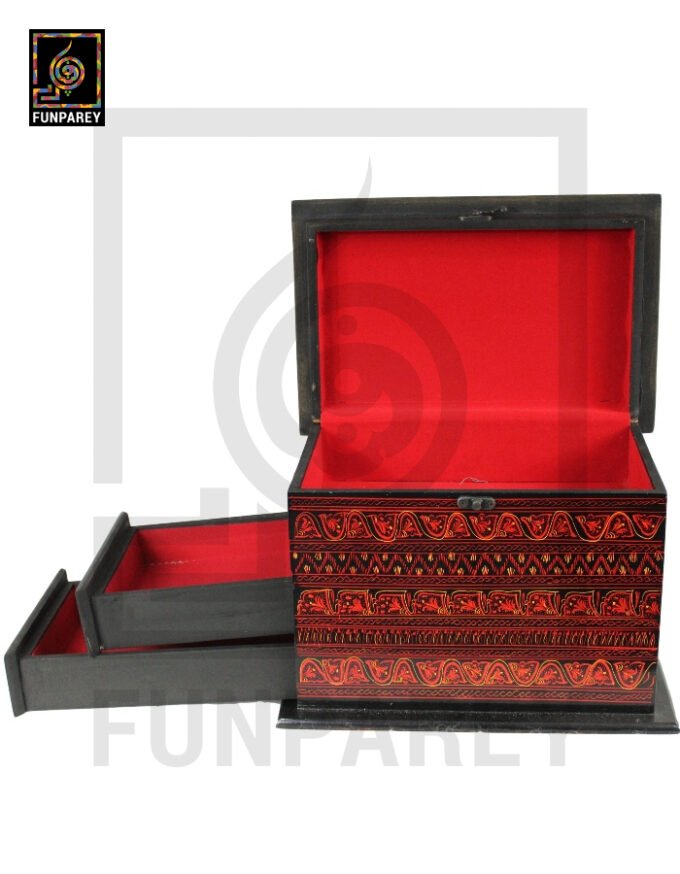 Lacquerware Wooden Trinket Box Distinct 8/12 with 2 Drawers