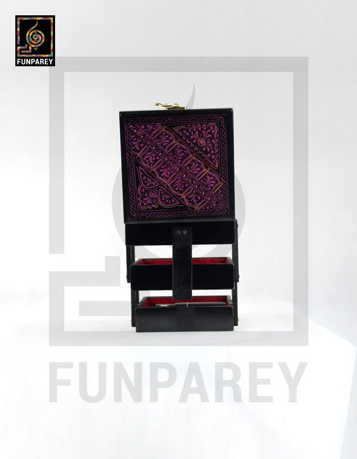 Wooden Jewelry Box 6/6 Trolley with Nakshi Art Purple