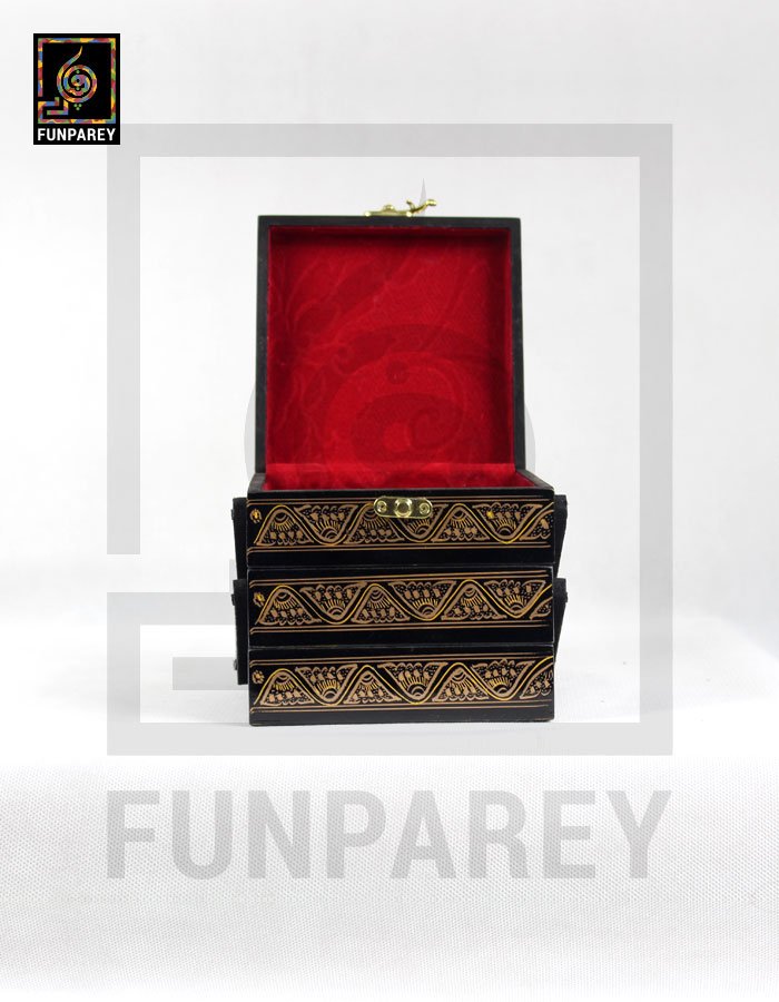 Wooden Jewelry Box 6/6 Trolley with Nakshi Art Brown