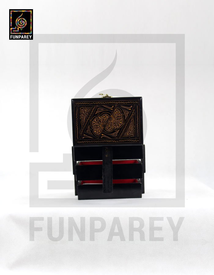 Wooden Cantilever Jewelry Box 4/6 with Lacquer Art