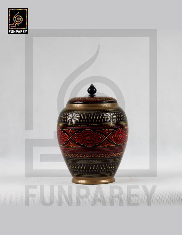 Wooden Candy Jar 6″ with Lacquer Art Red