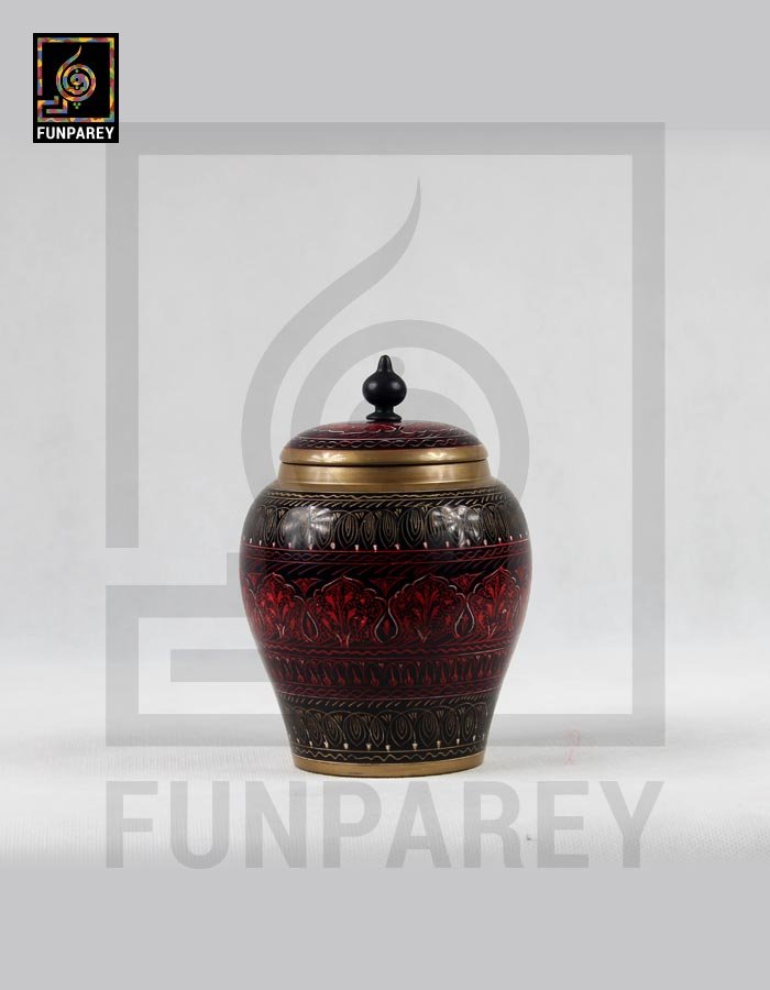 Wooden Candy Jar 5″ with Lacquer Art red