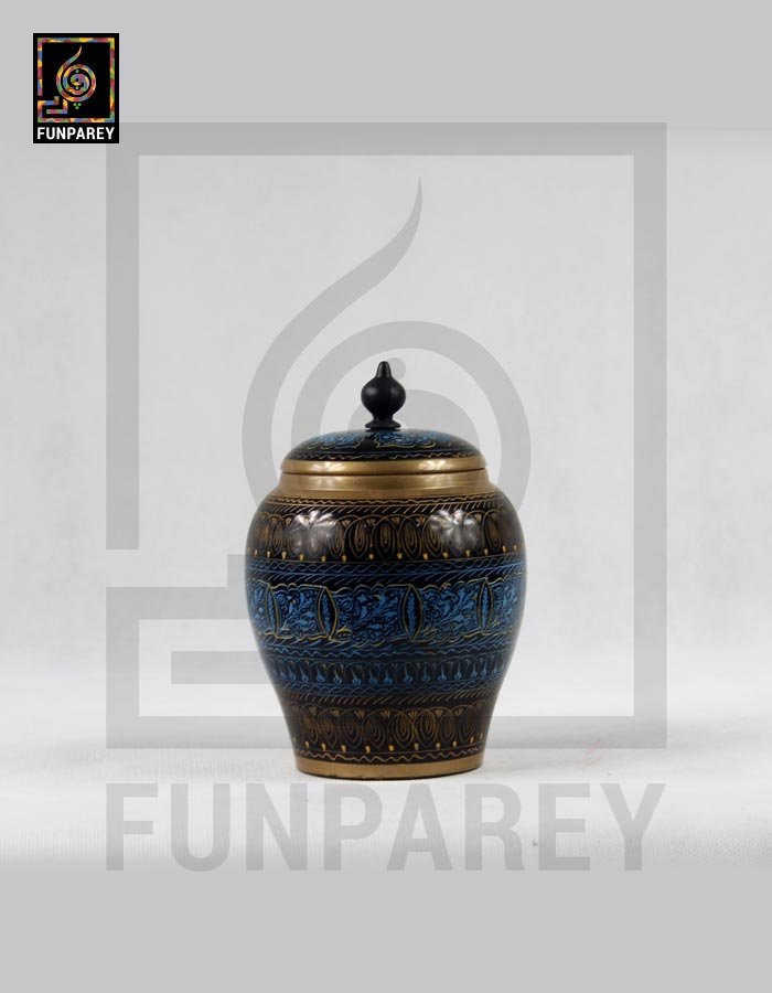 Wooden Candy Jar 5″ with Lacquer Art blue