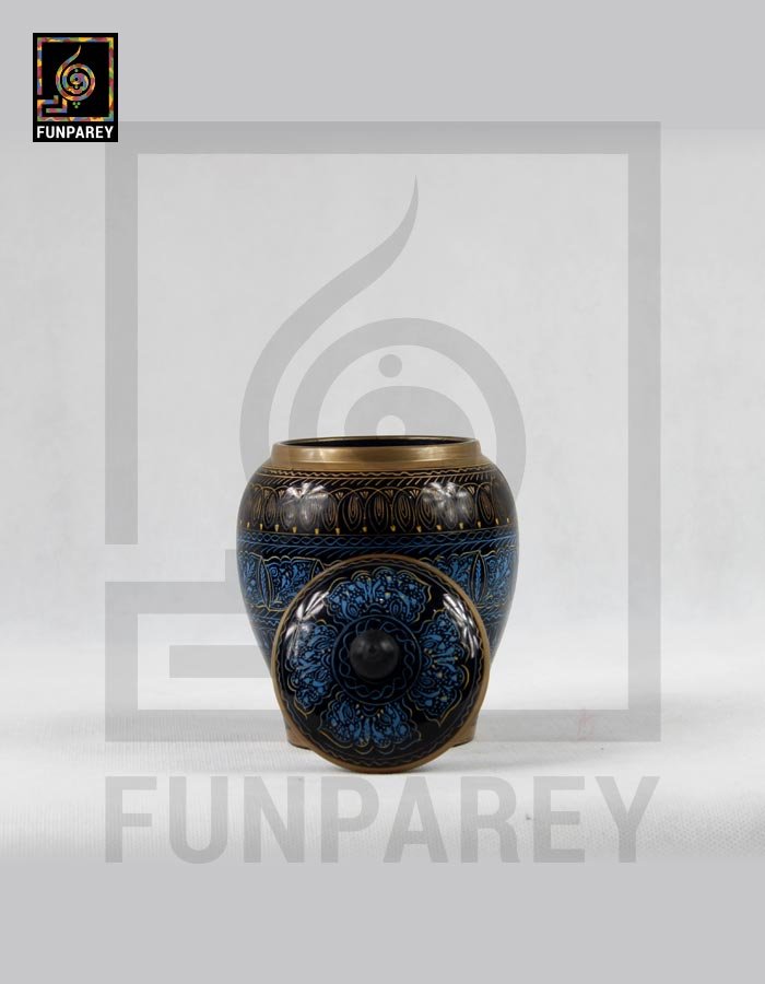 Wooden Candy Jar 5″ with Lacquer Art blue