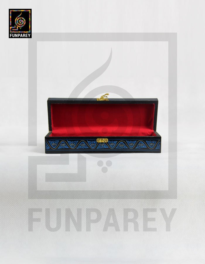 Wooden Stationery Box Slim With Lacquer Art BLUE