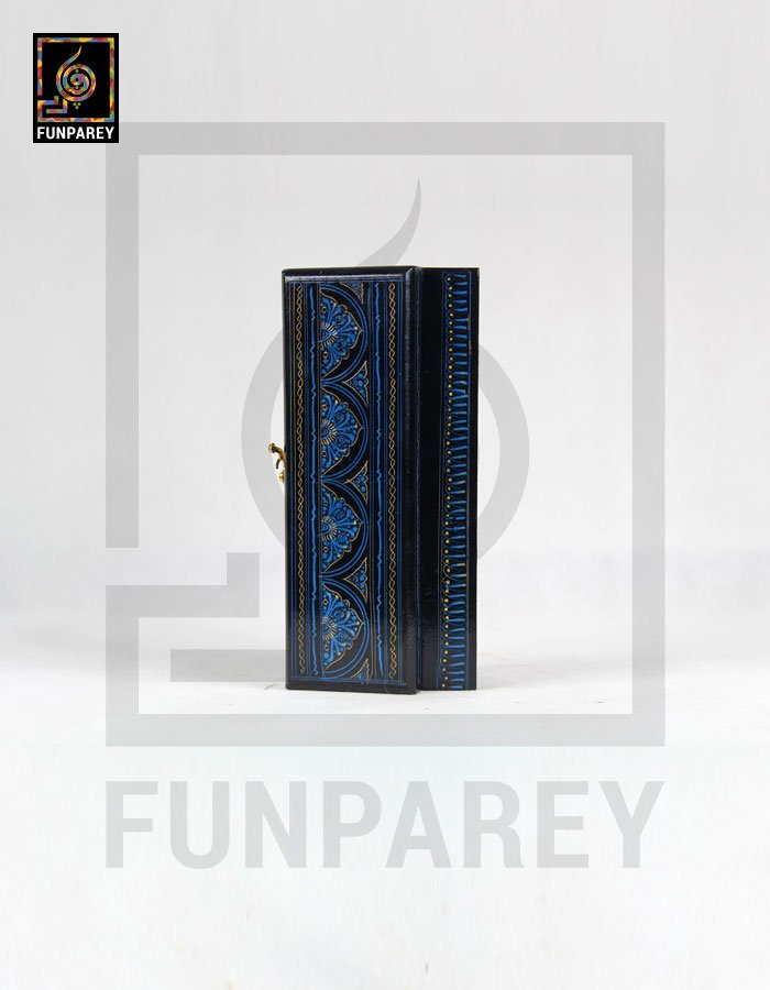 Wooden Stationery Box Slim With Lacquer Art BLUE