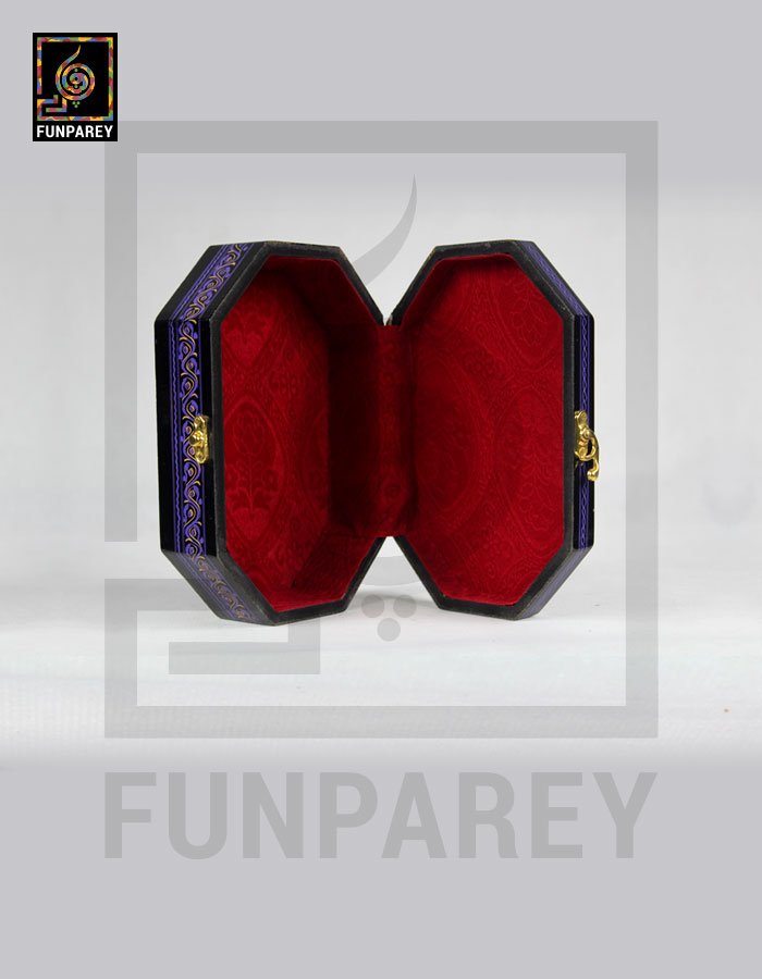 8 Sided Wooden Jewelry Box 6/9 with Lacquer Art Blue