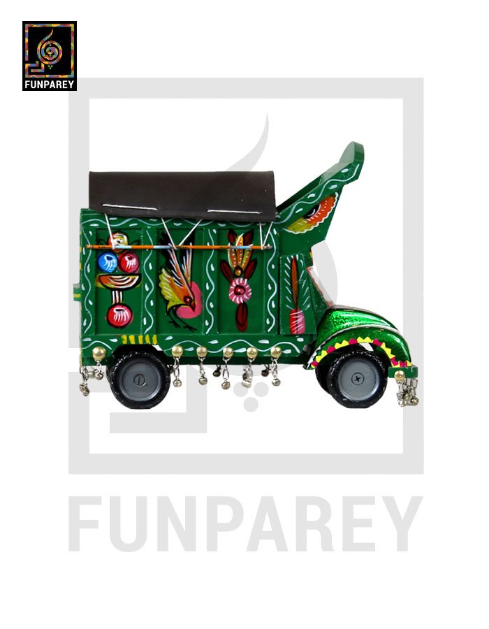 Handmade Wooden Pakistani Traditional Truck with Truck Art 8/9 Green