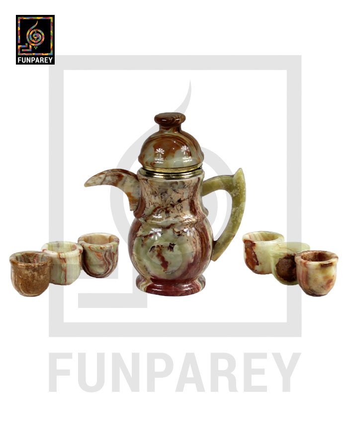 Onyx Stone Tea Set (6 Cups and a Kettle)