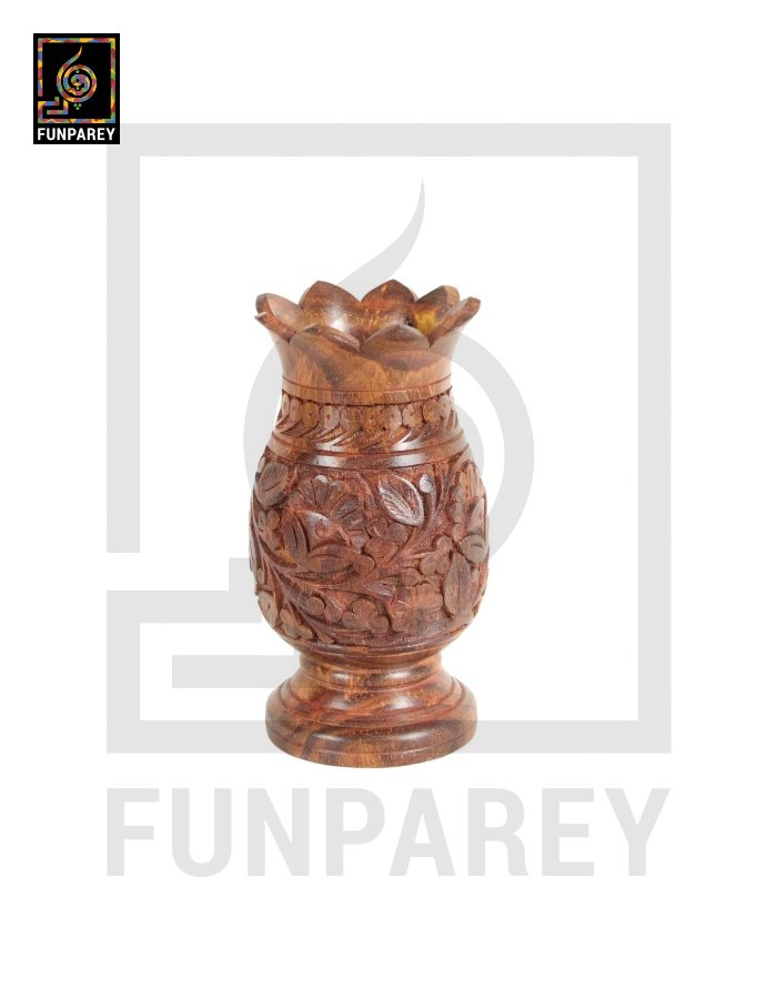 Hand Carved Wooden Flower Pot 7″ Pair (Distinct)