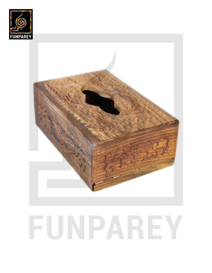 Hand Carved Wooden Tissue Box – Small