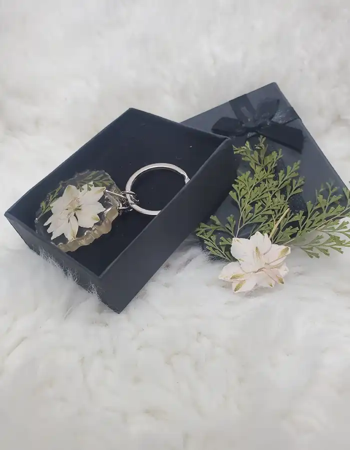 Handmade Epoxy Resin Keychain - Frosted Bloom