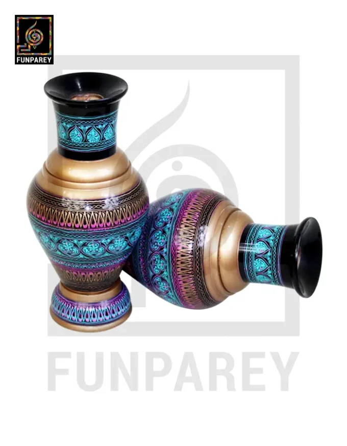 Handmade Wooden Vase Pair with Nakshi Art – 13″ Electric Blue